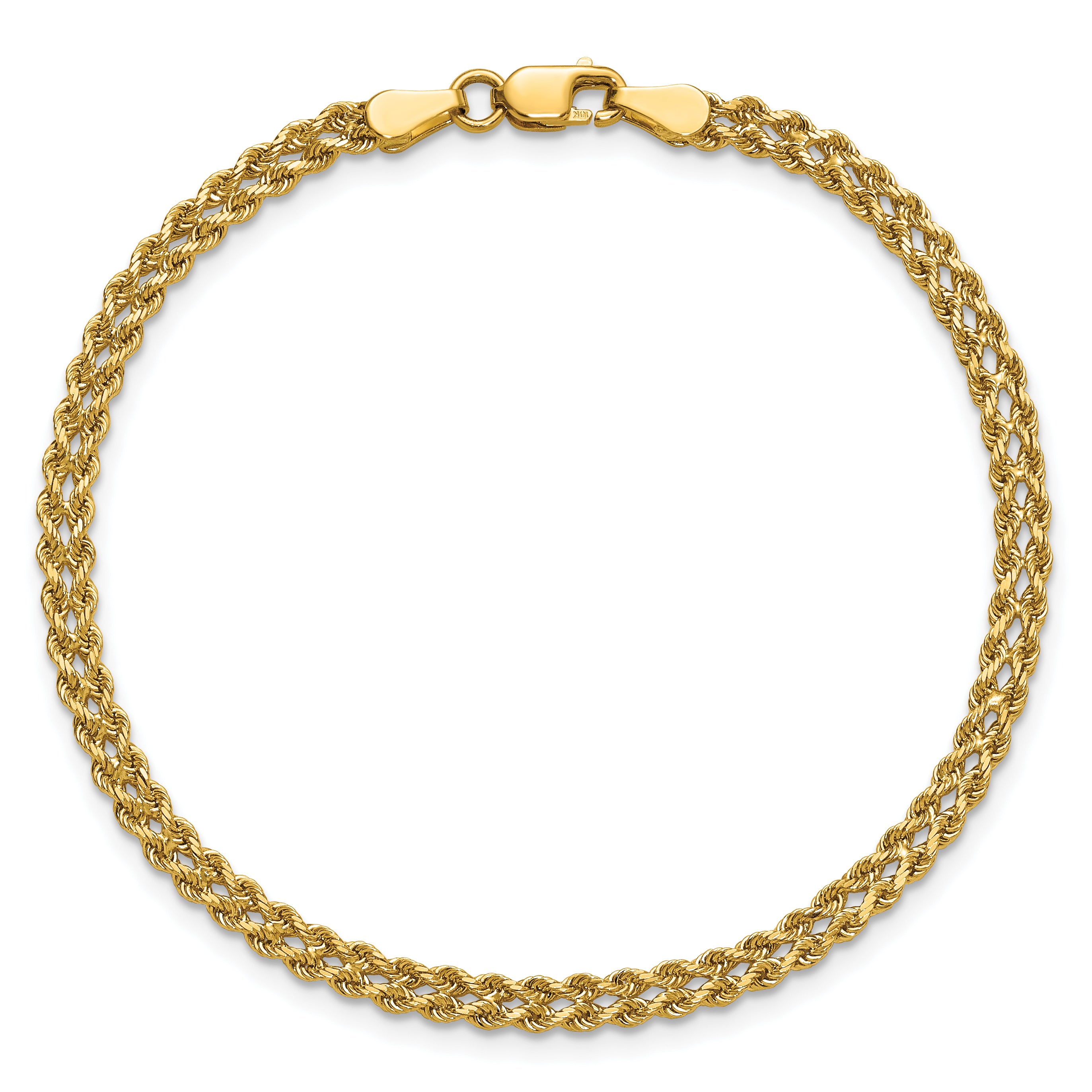 10k 3.0mm Wide Double Strand Rope Bracelet