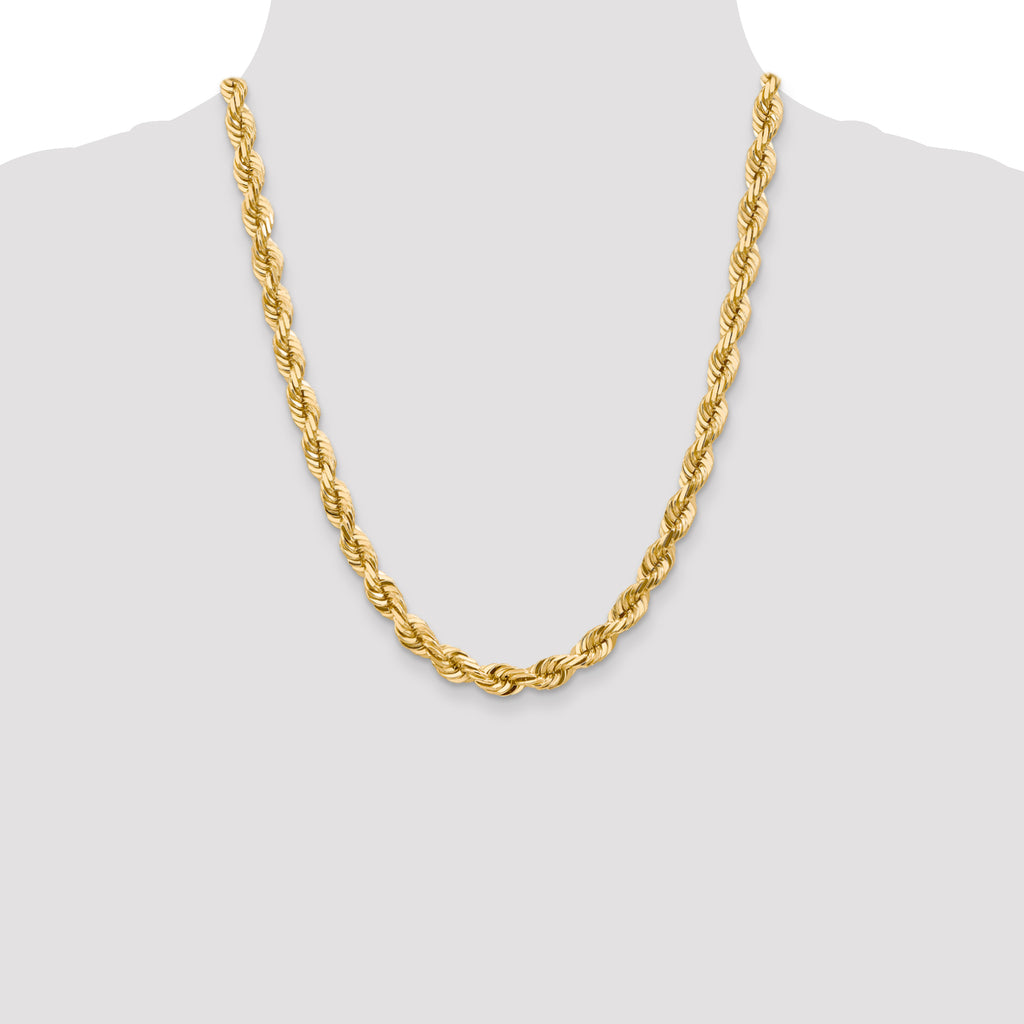10K Yellow Gold Solid Diamond-Cut Rope Chain Necklace 7mm