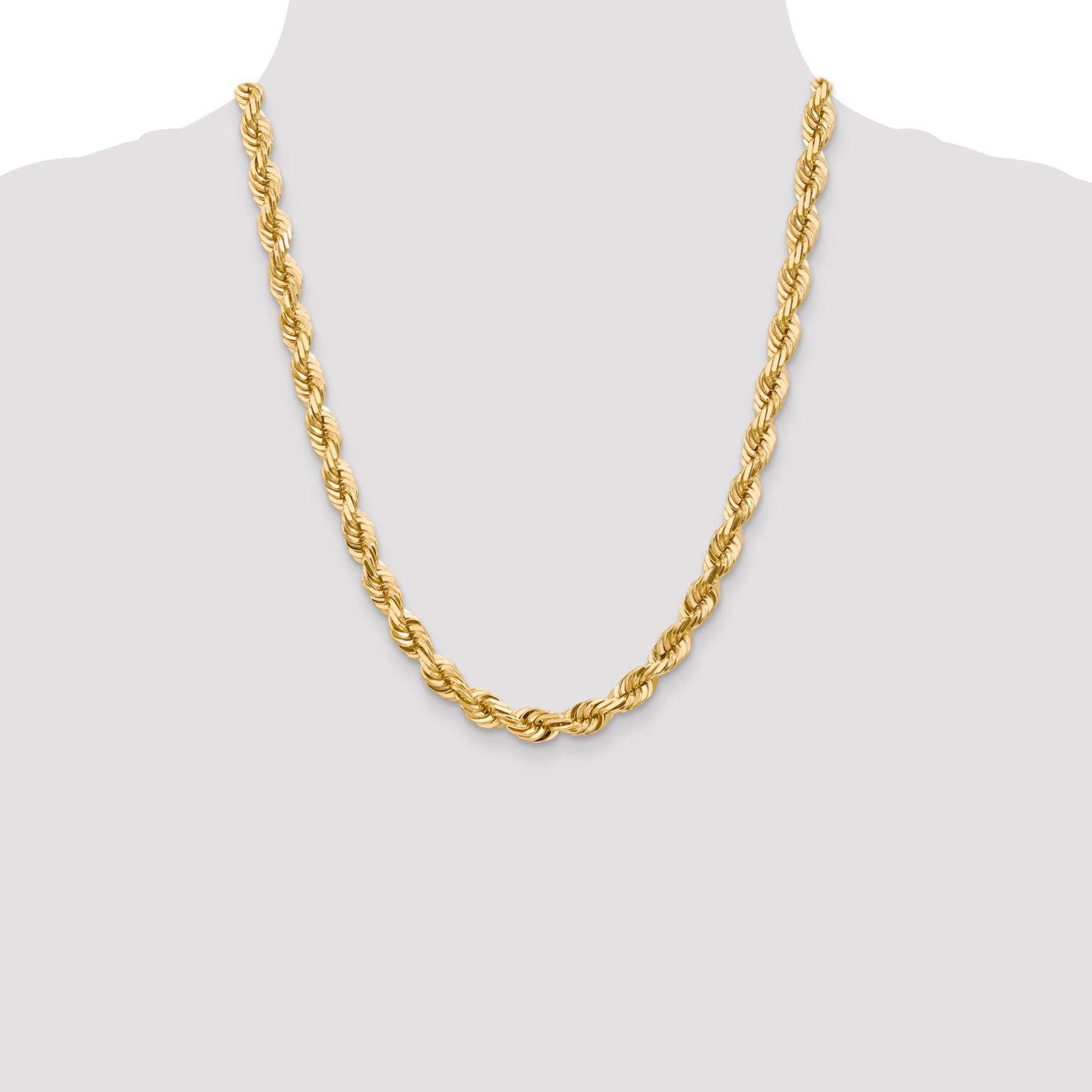 10K Yellow Gold Solid Diamond-Cut Rope Chain Necklace 7mm