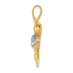 10k & Rhodium Polished Open-Backed Scuba Diver Pendant