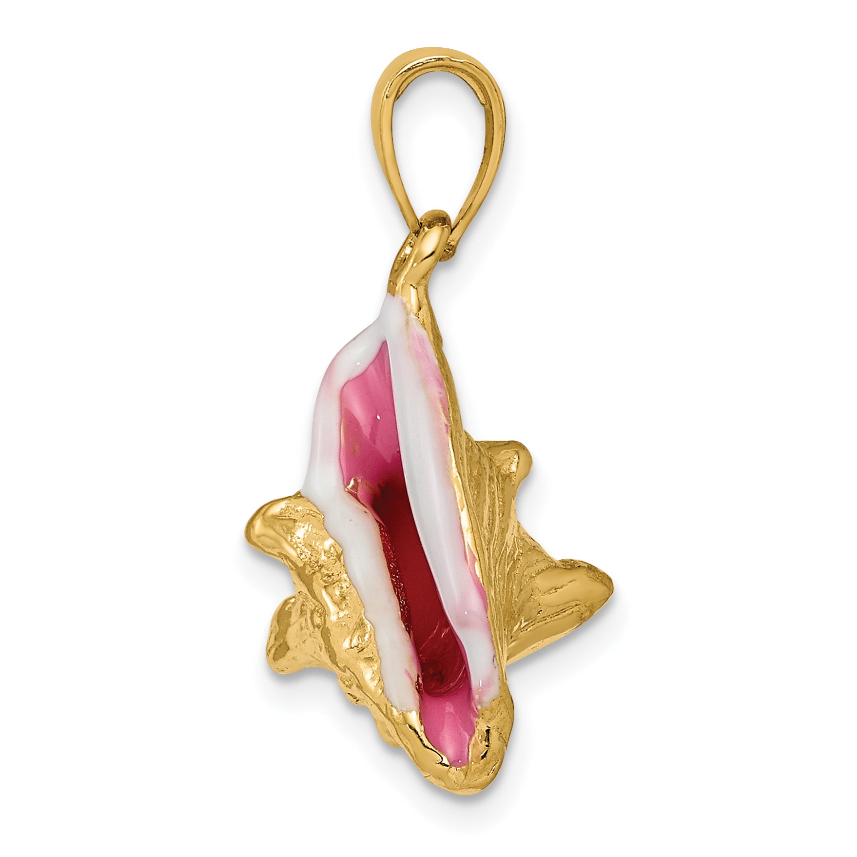 10k Polished 3-Dimensional Pink & White Enameled Conch Shell Pendant Secondary image