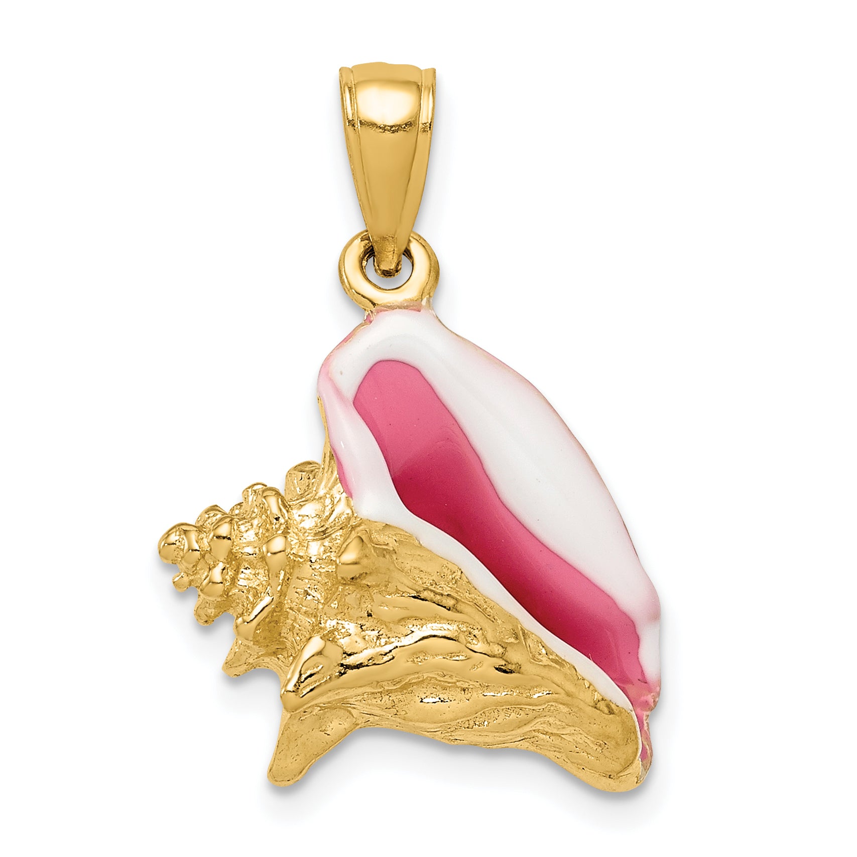 10k Polished 3-Dimensional Pink & White Enameled Conch Shell Pendant Main image