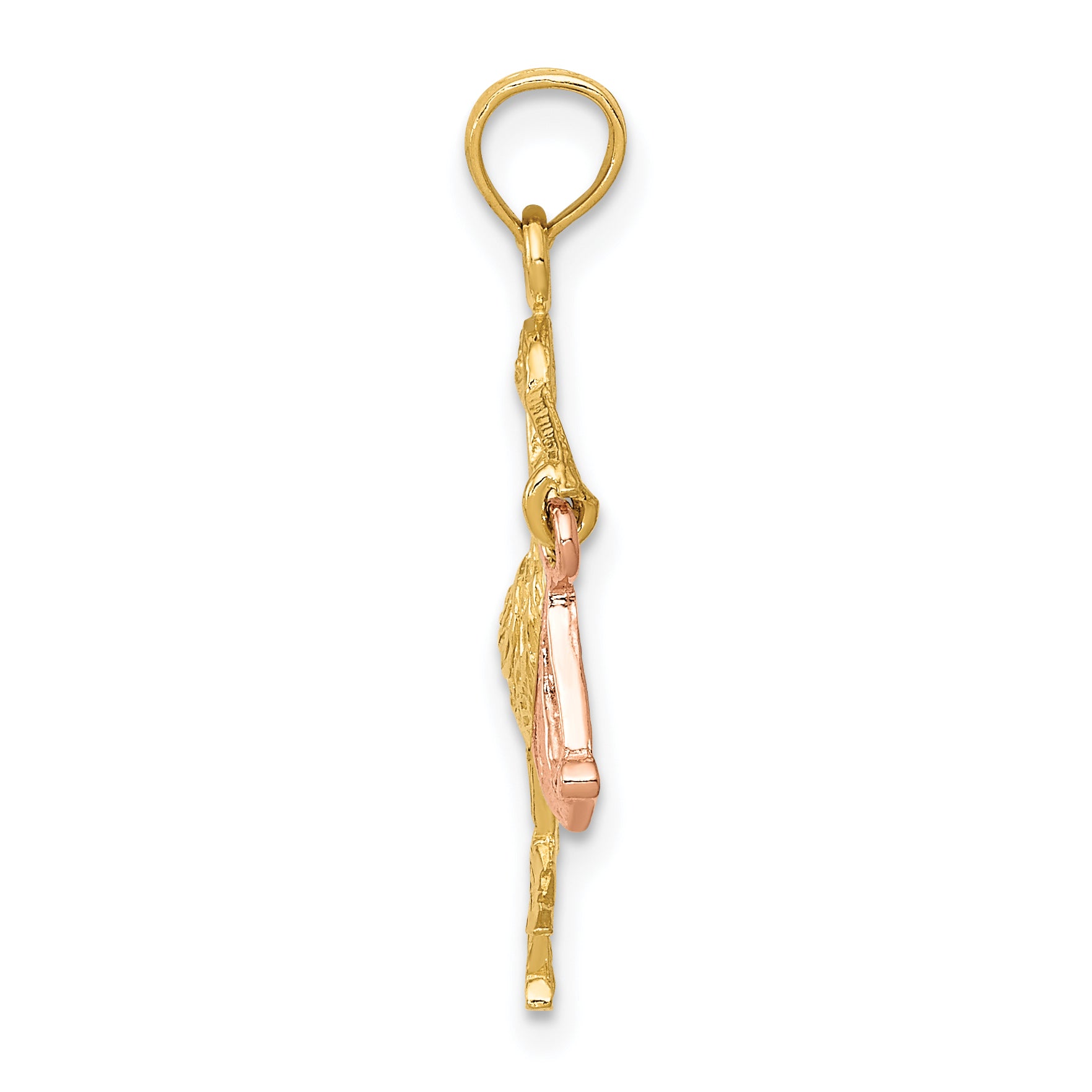 10K Two-Tone Gold Two-tone Stork with Dangling Baby Charm - view 2
