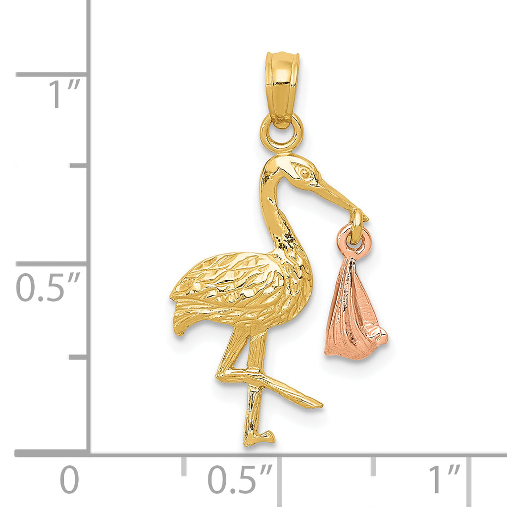 10K Two-Tone Gold Two-tone Stork with Dangling Baby Charm - view 4