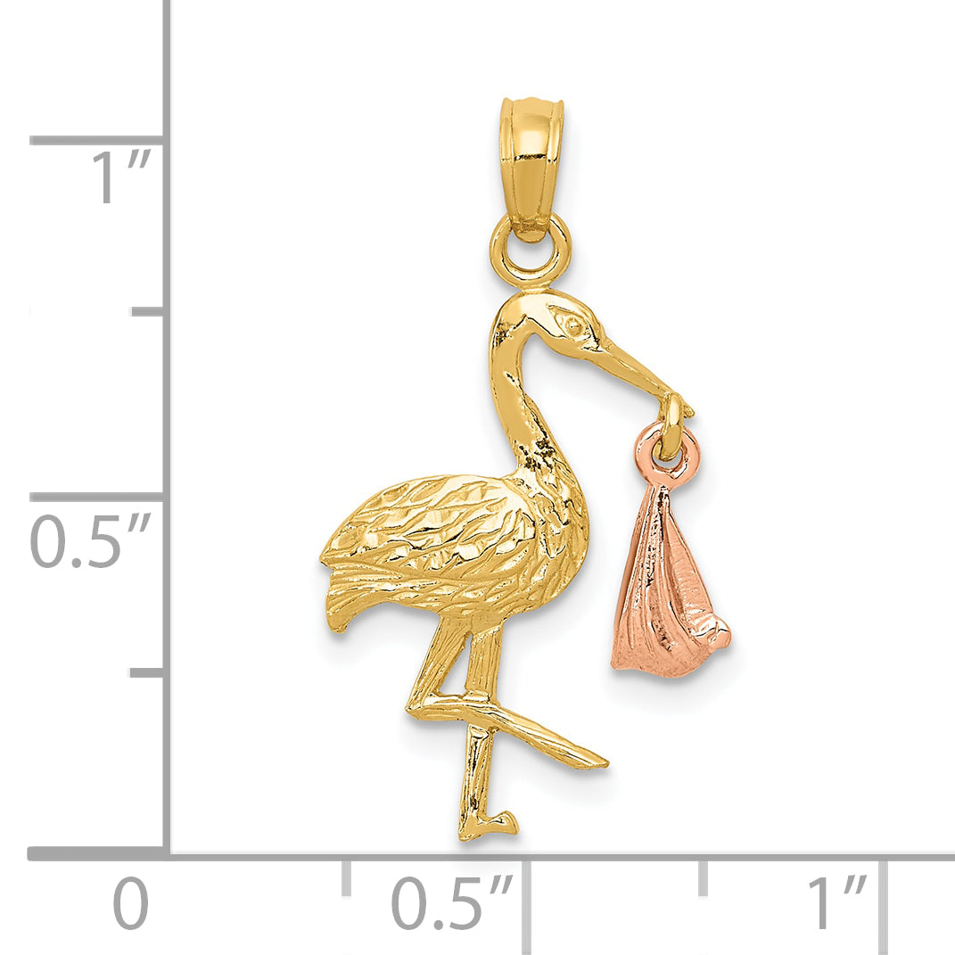 10K Two-Tone Gold Two-tone Stork with Dangling Baby Charm - view 4
