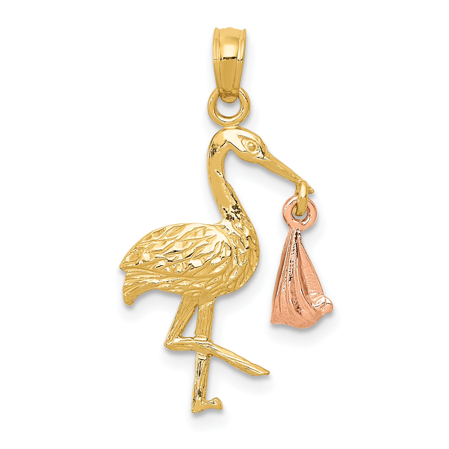 10K Two-Tone Gold Two-tone Stork with Dangling Baby Charm