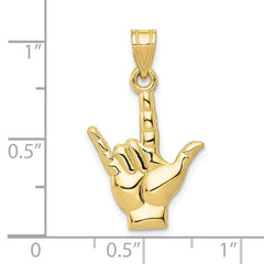 10k Polished I Love You Hand/Sign Language Charm