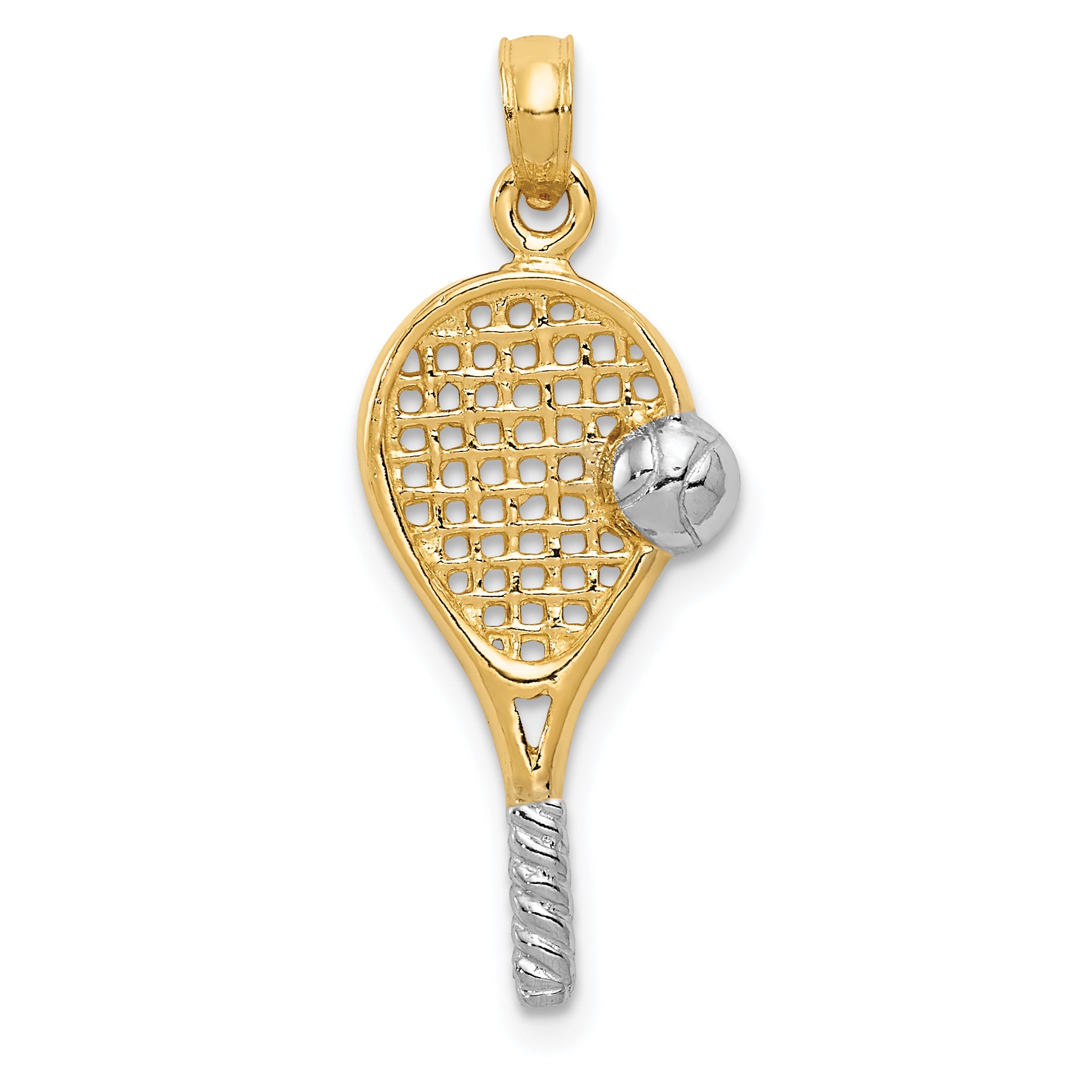 10k w/Rhodium Polished Tennis Racquet Pendant Main image