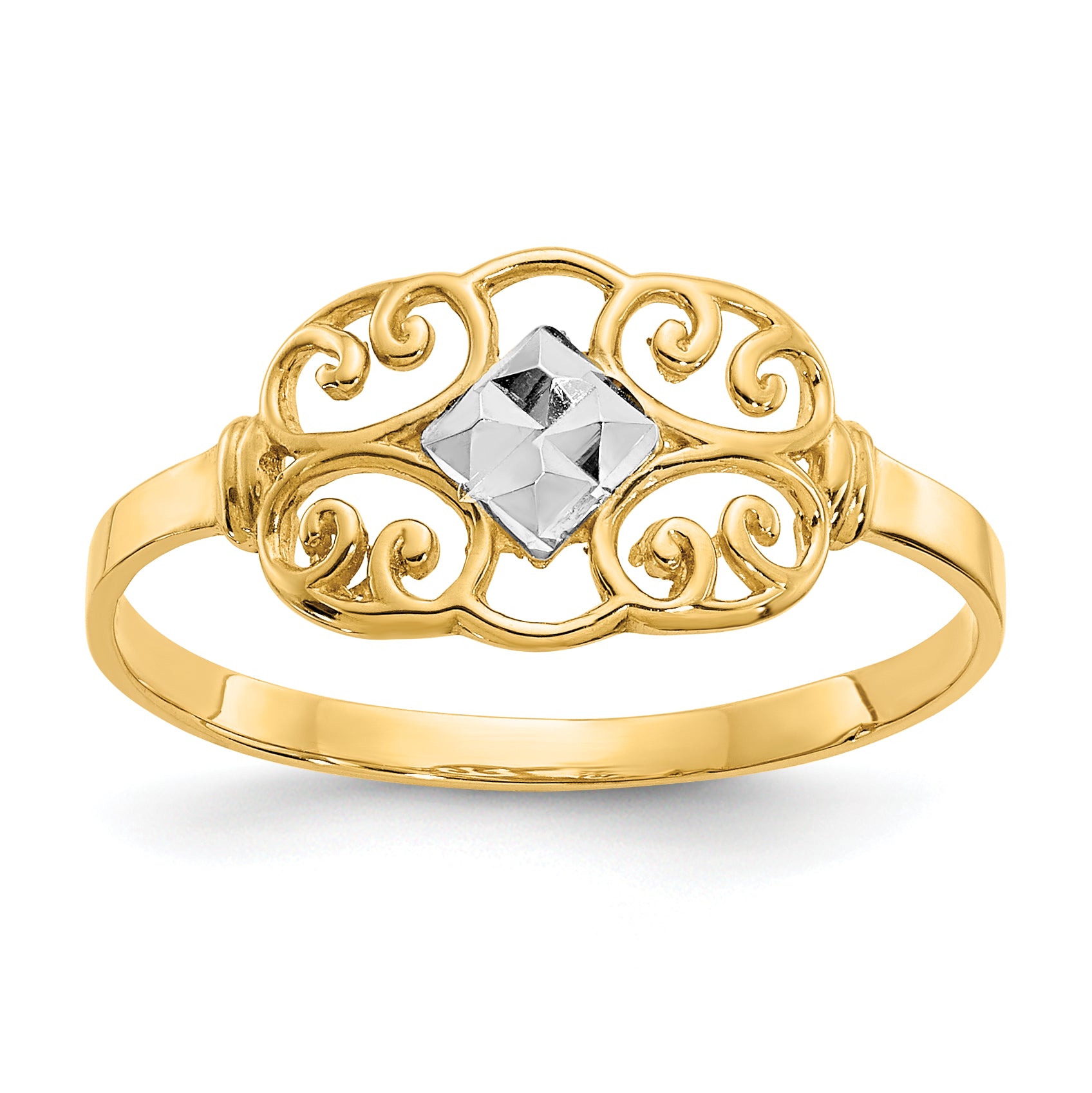 10K & White Rhodium Polished 2 Hearts Ring Main image