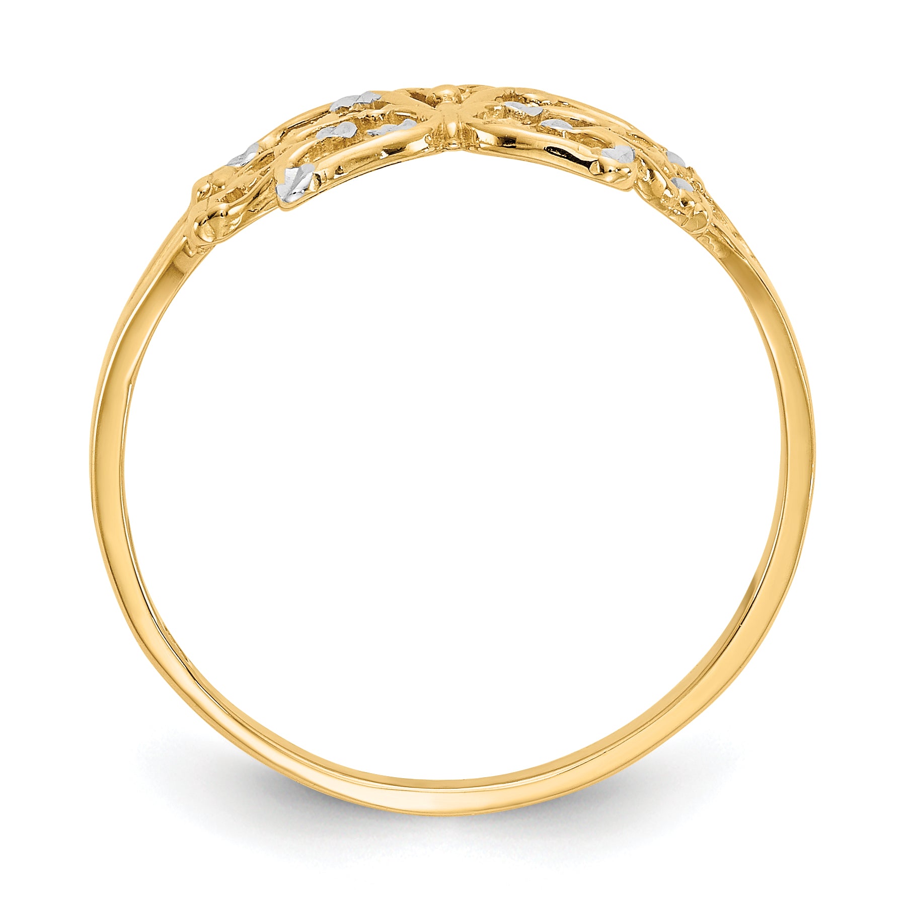 10k w/ Rhodium Diamond-cut Butterfly Ring