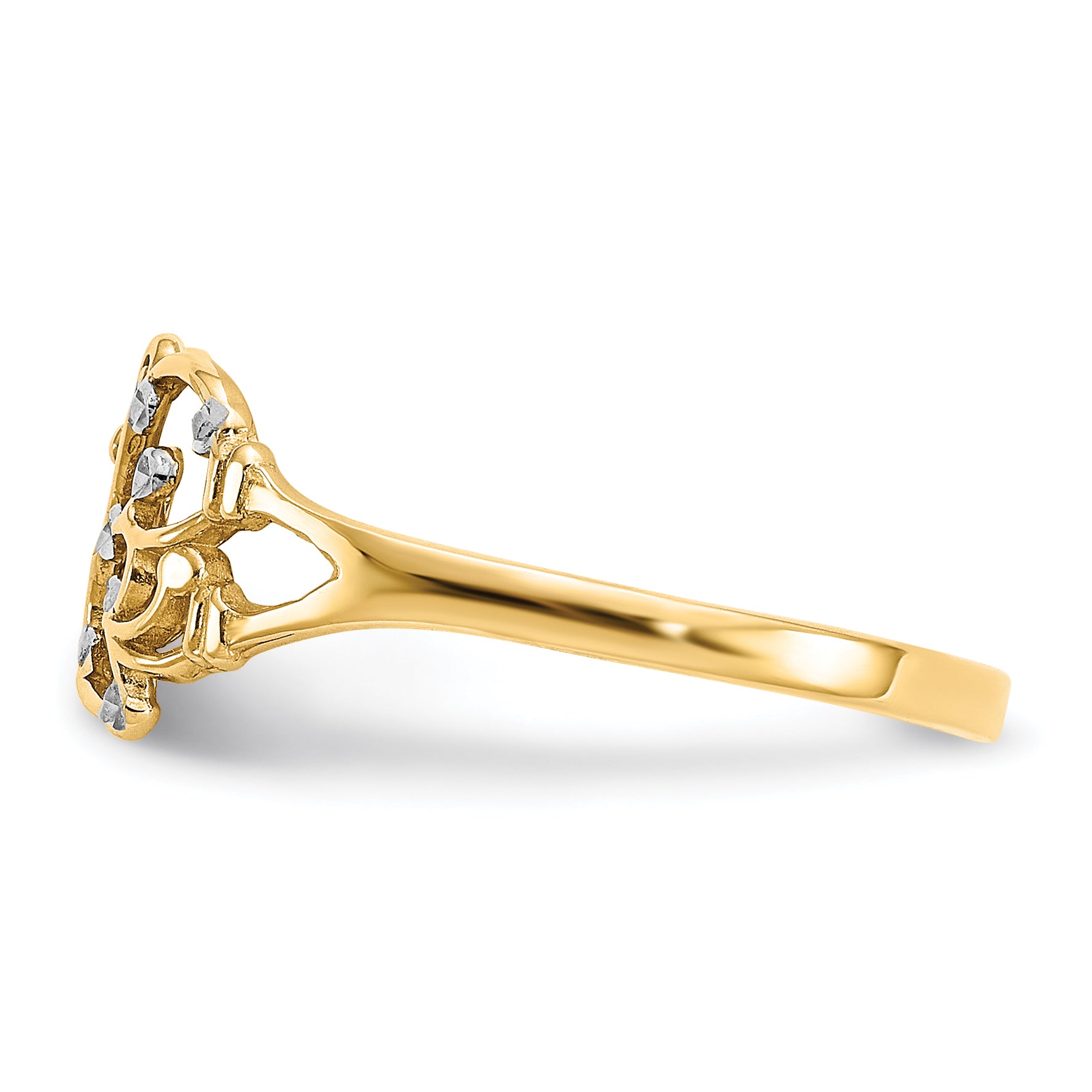 10k w/ Rhodium Diamond-cut Butterfly Ring