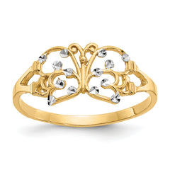 10k w/ Rhodium Diamond-cut Butterfly Ring