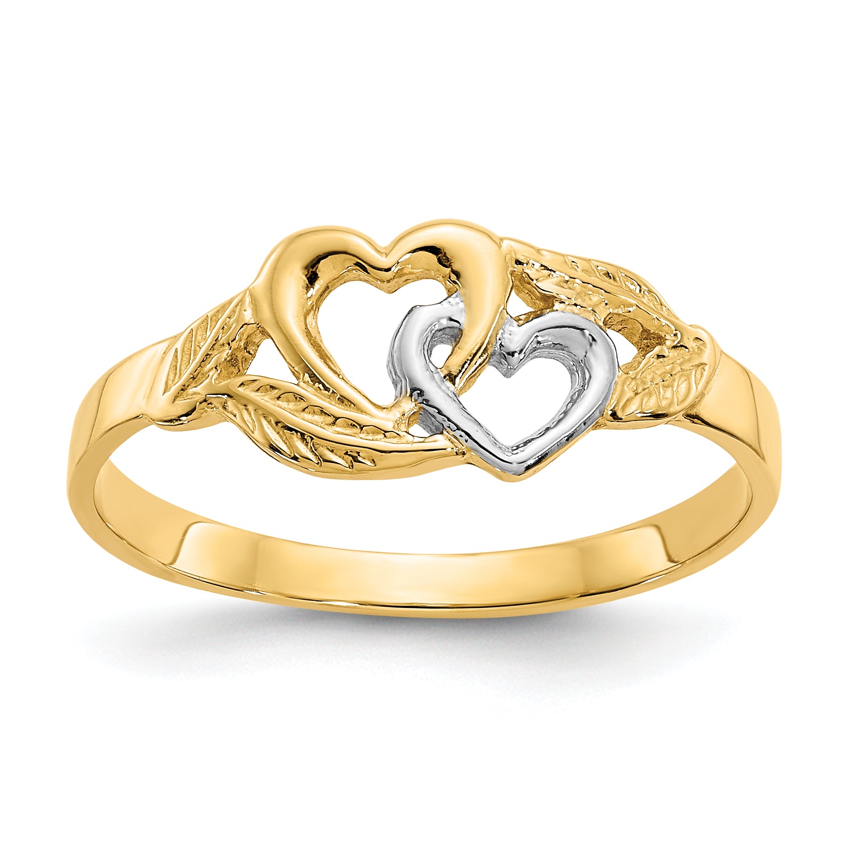 10K & White Rhodium Polished 2 Hearts Ring Main image