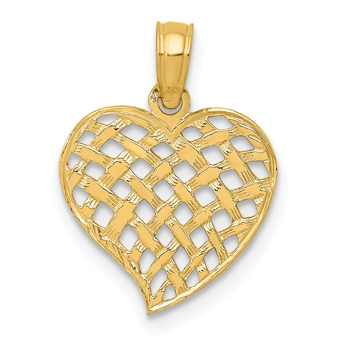 10K Polished Basket Weave Pattern Heart Pendant Main image