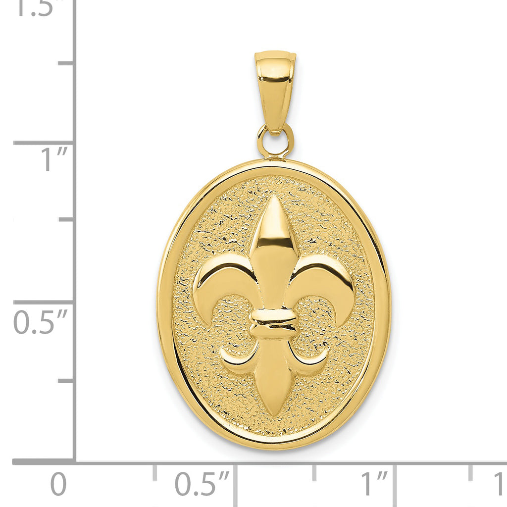 10k Fleur-De-Lis on Oval Disk Pendant