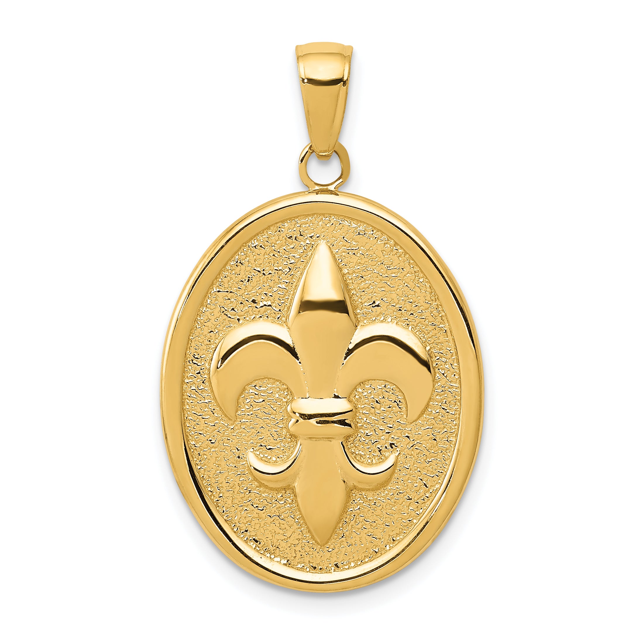 10k Fleur-De-Lis on Oval Disk Pendant