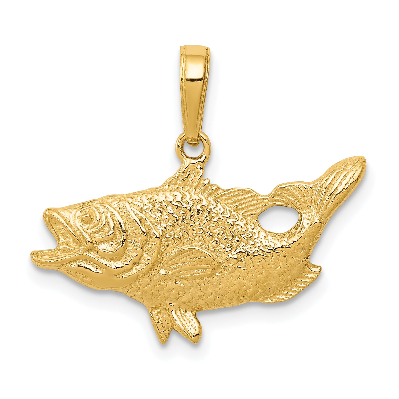 10k Open Mouthed Bass Fish Pendant Main image