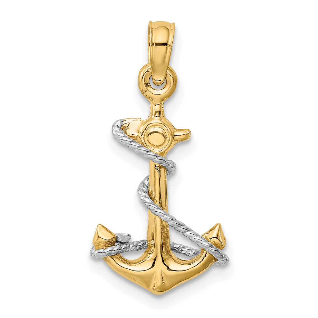10K Two-Tone Gold Two-Tone 3-D Anchor with Rope Pendant - view 3