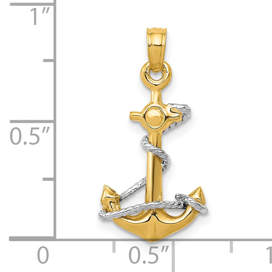 10K Two-Tone Gold Two-Tone 3-D Anchor with Rope Pendant - view 4