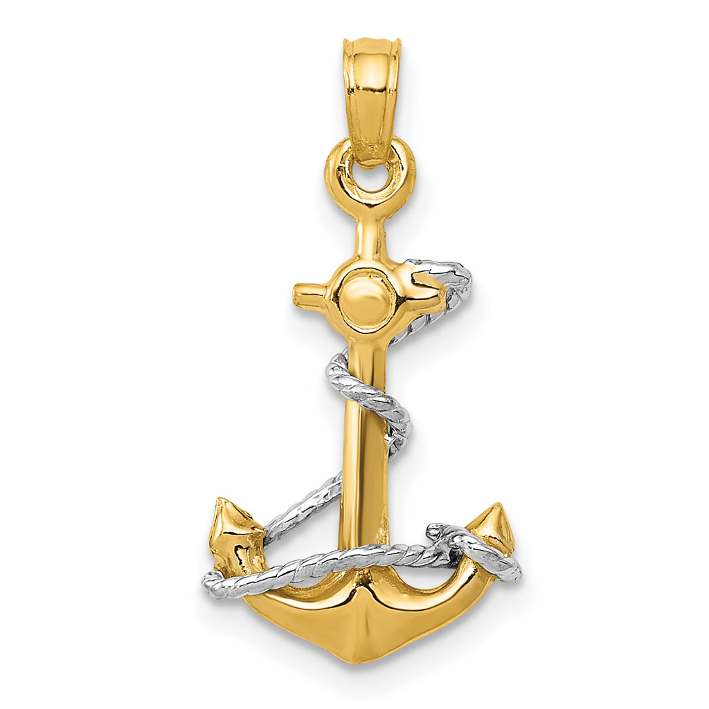 10K Two-Tone Gold Two-Tone 3-D Anchor with Rope Pendant