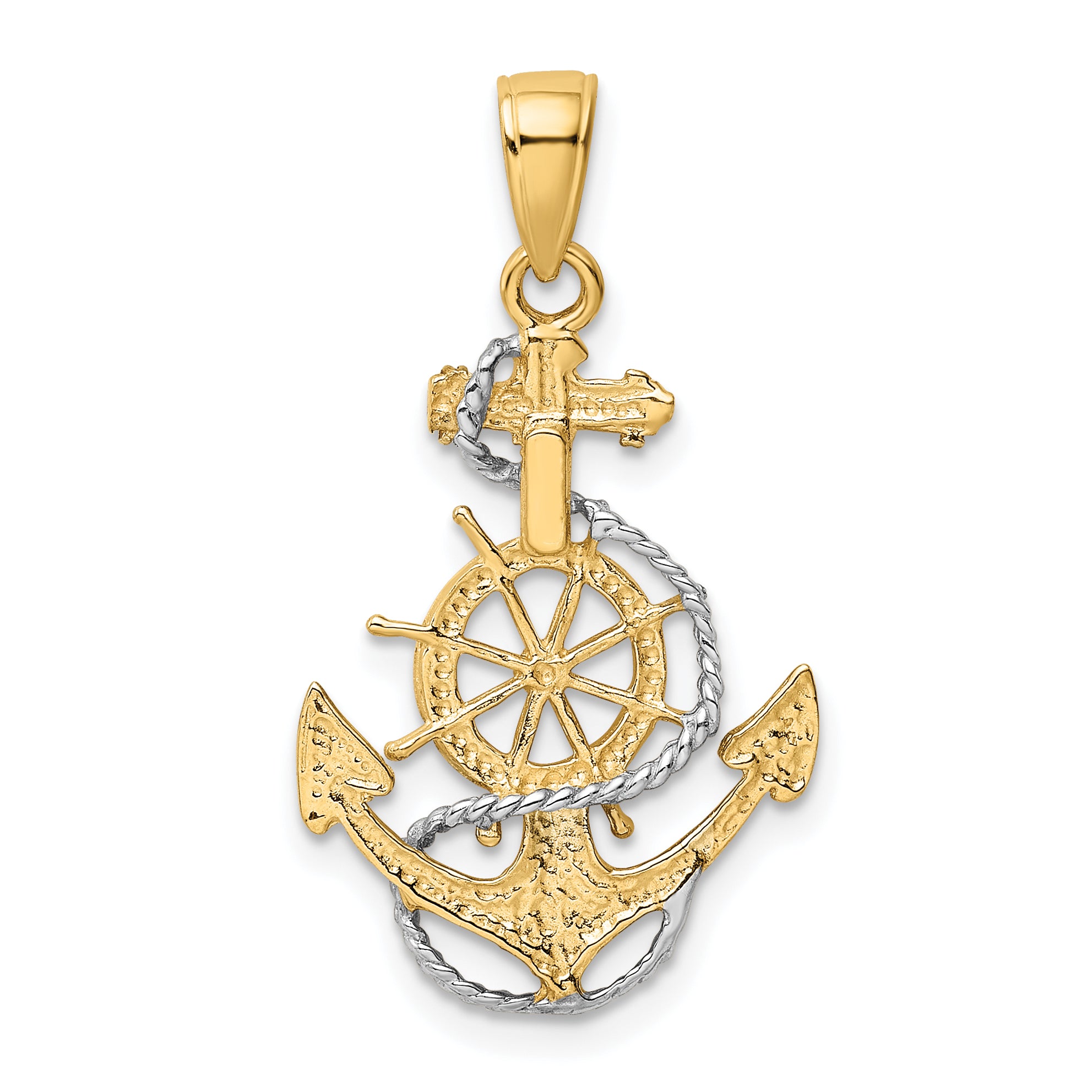 10k w/Rhodium Anchor w/Rope Pendant