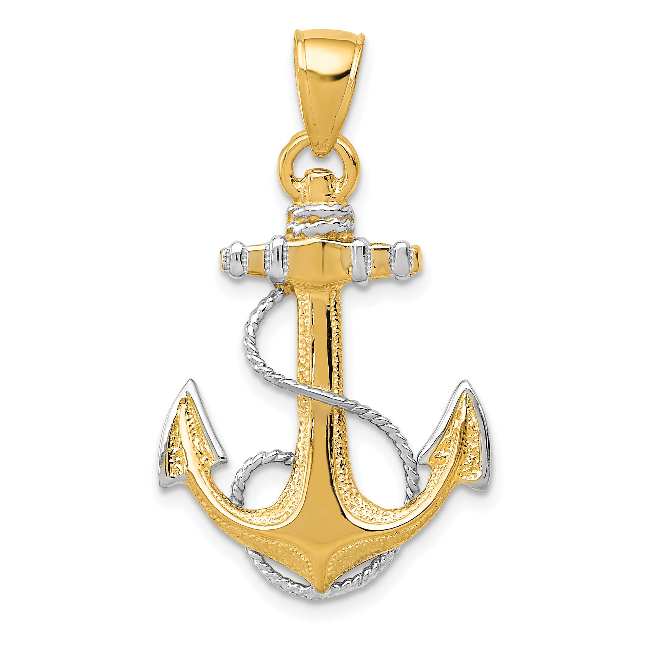 10k YG W/ Rhodium Anchor w/Rope Pendant Main image