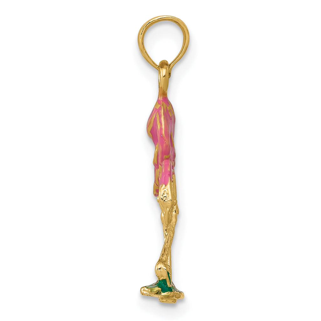 10K None 3-D Enameled Pink Flamingo Pendant - view 2