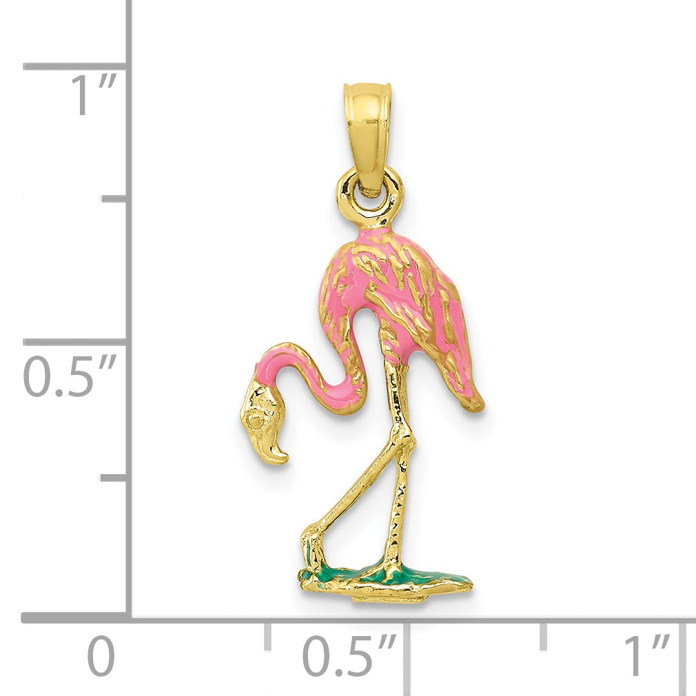 10K None 3-D Enameled Pink Flamingo Pendant - view 3