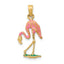10K None 3-D Enameled Pink Flamingo Pendant