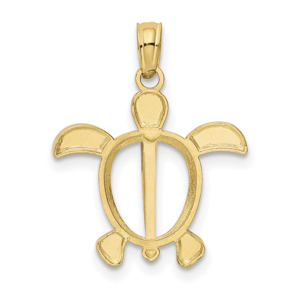 10K None and White Rhodium Turtle Pendant - view 3