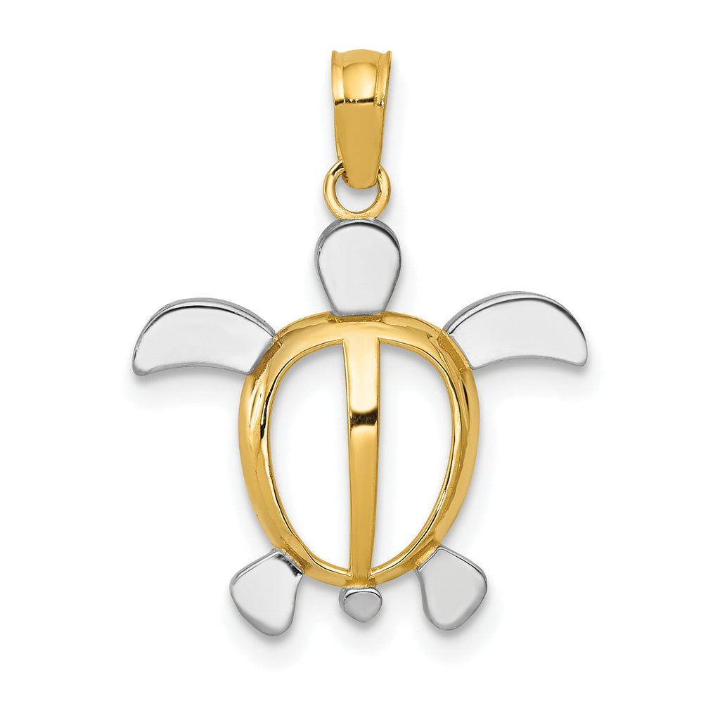 10K None and White Rhodium Turtle Pendant