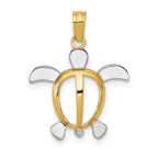 10K None and White Rhodium Turtle Pendant
