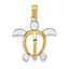 10K None and White Rhodium Turtle Pendant