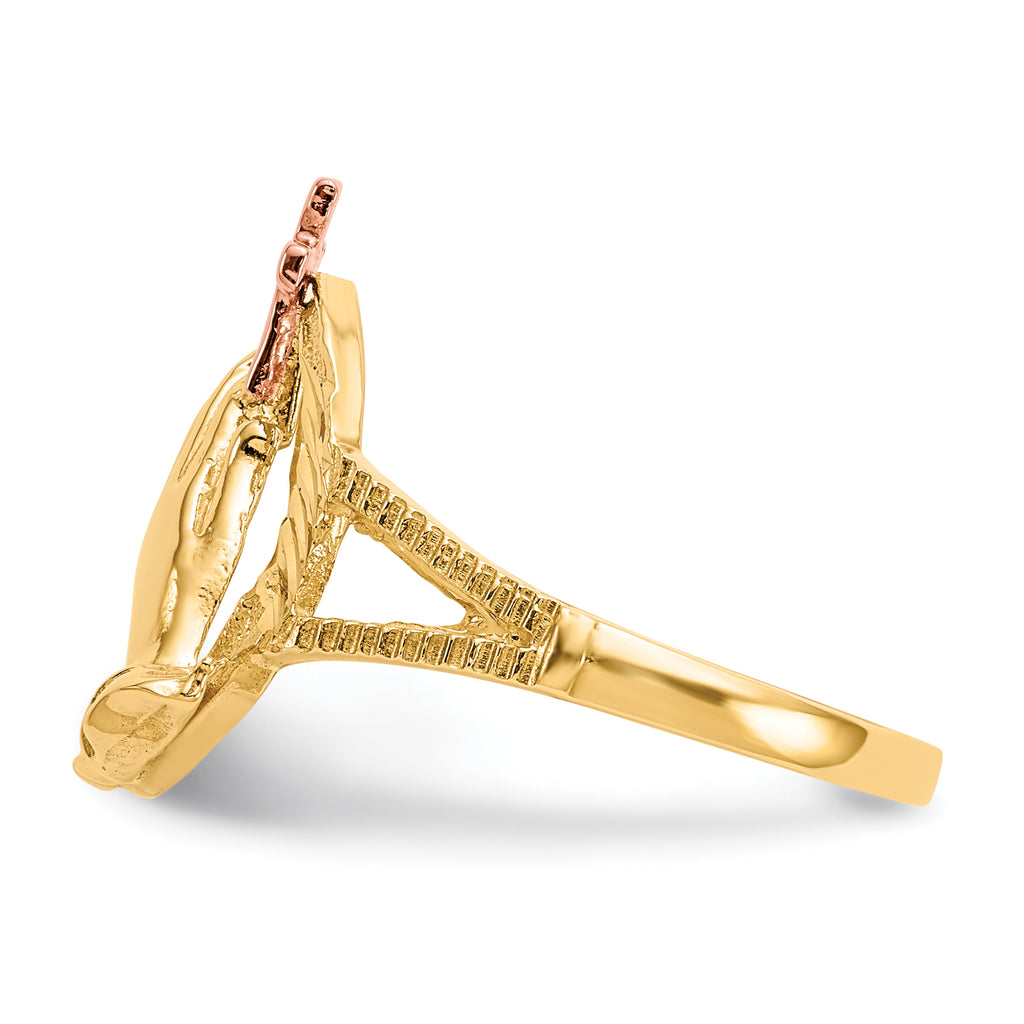10K Two-tone Diamond Cut Praying Hands Cross Ring