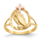10K Two-tone Diamond Cut Praying Hands Cross Ring
