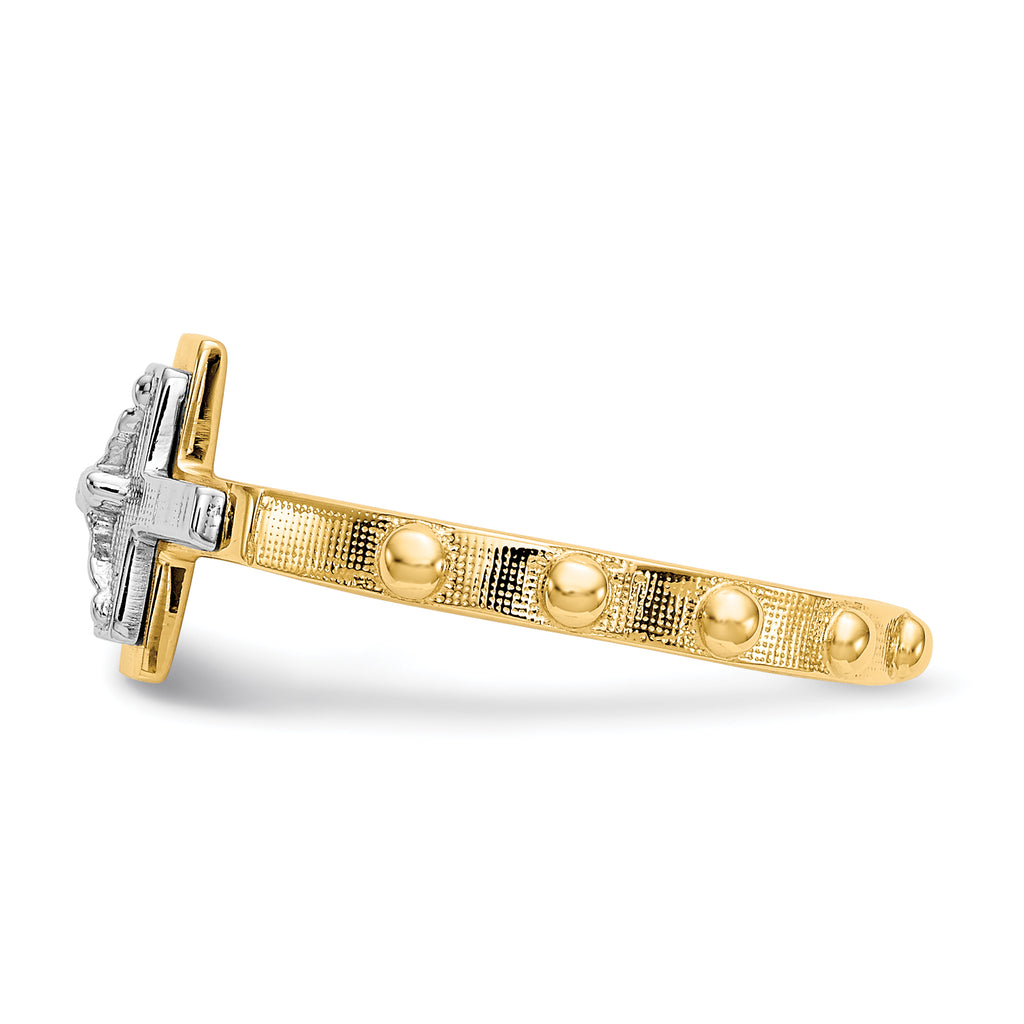 10K Two-tone Crucifix Rosary Ring
