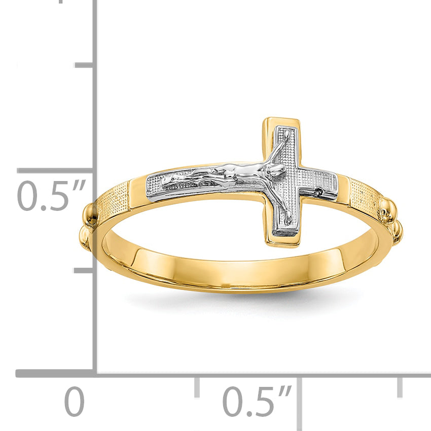 10K Two-tone Crucifix Rosary Ring