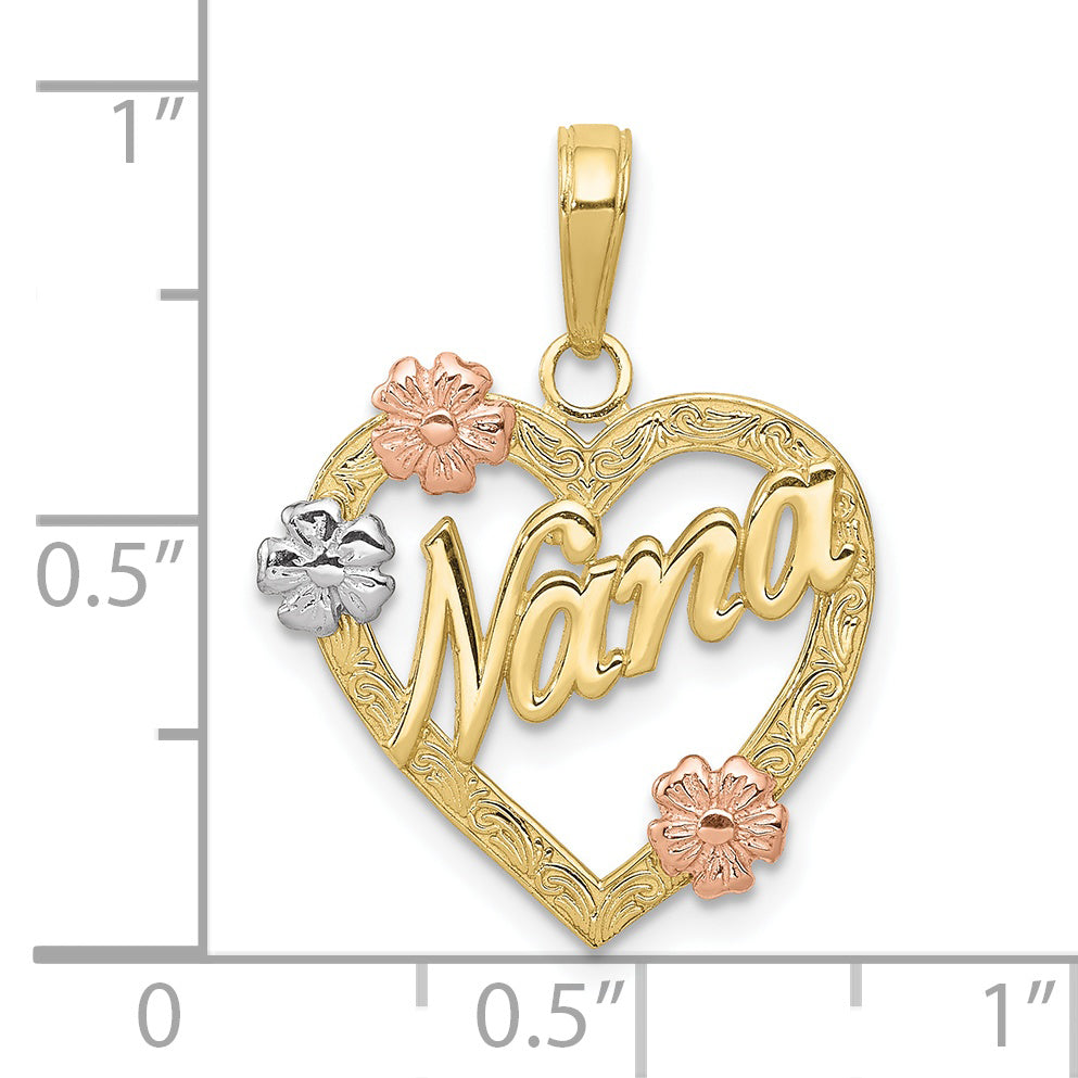 10K Tri-color Nana in Heart with Flowers Pendant Secondary image