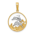 10K None and White Rhodium Double Dolphins in Circle Charm