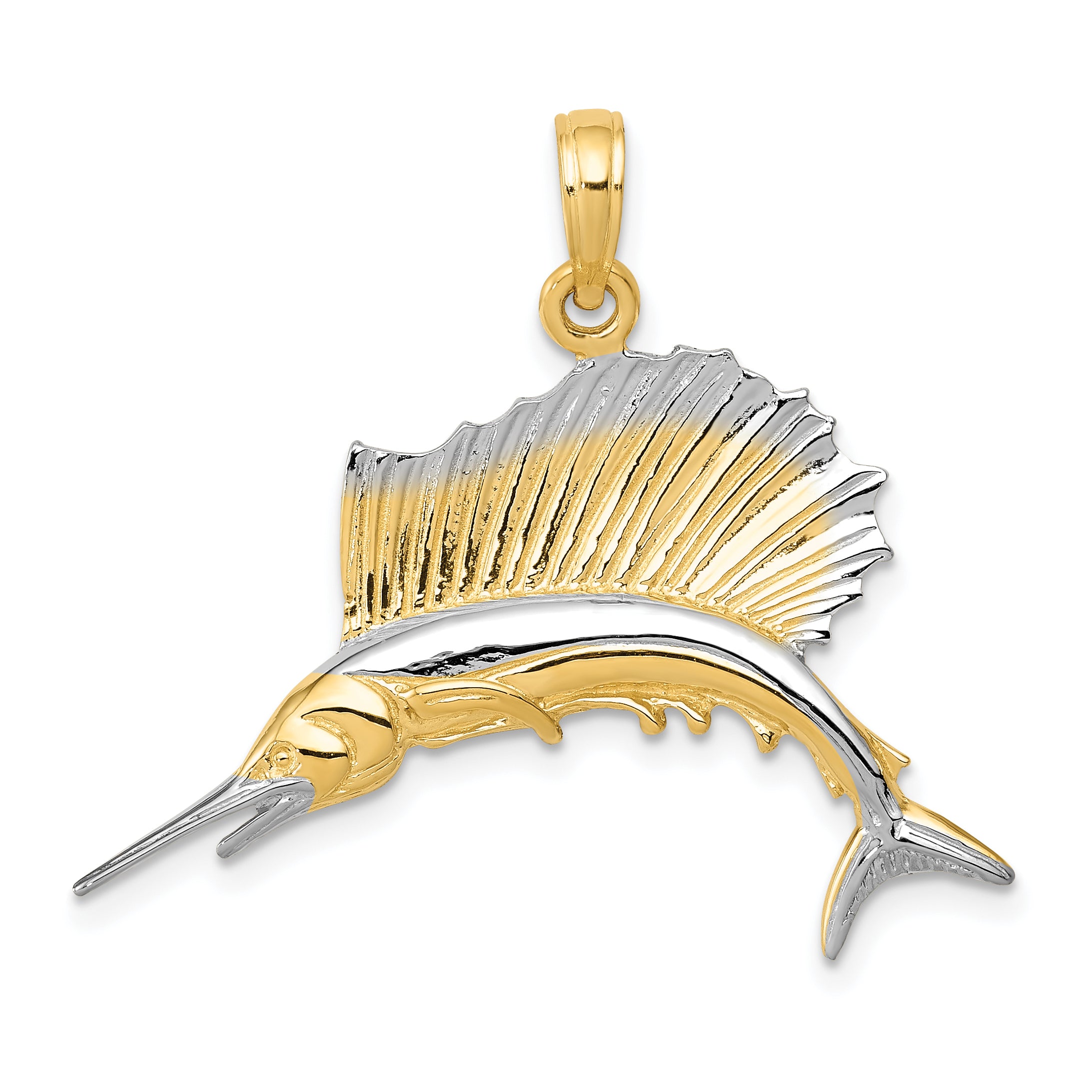 10K & Rhodium Sailfish Pendant Main image
