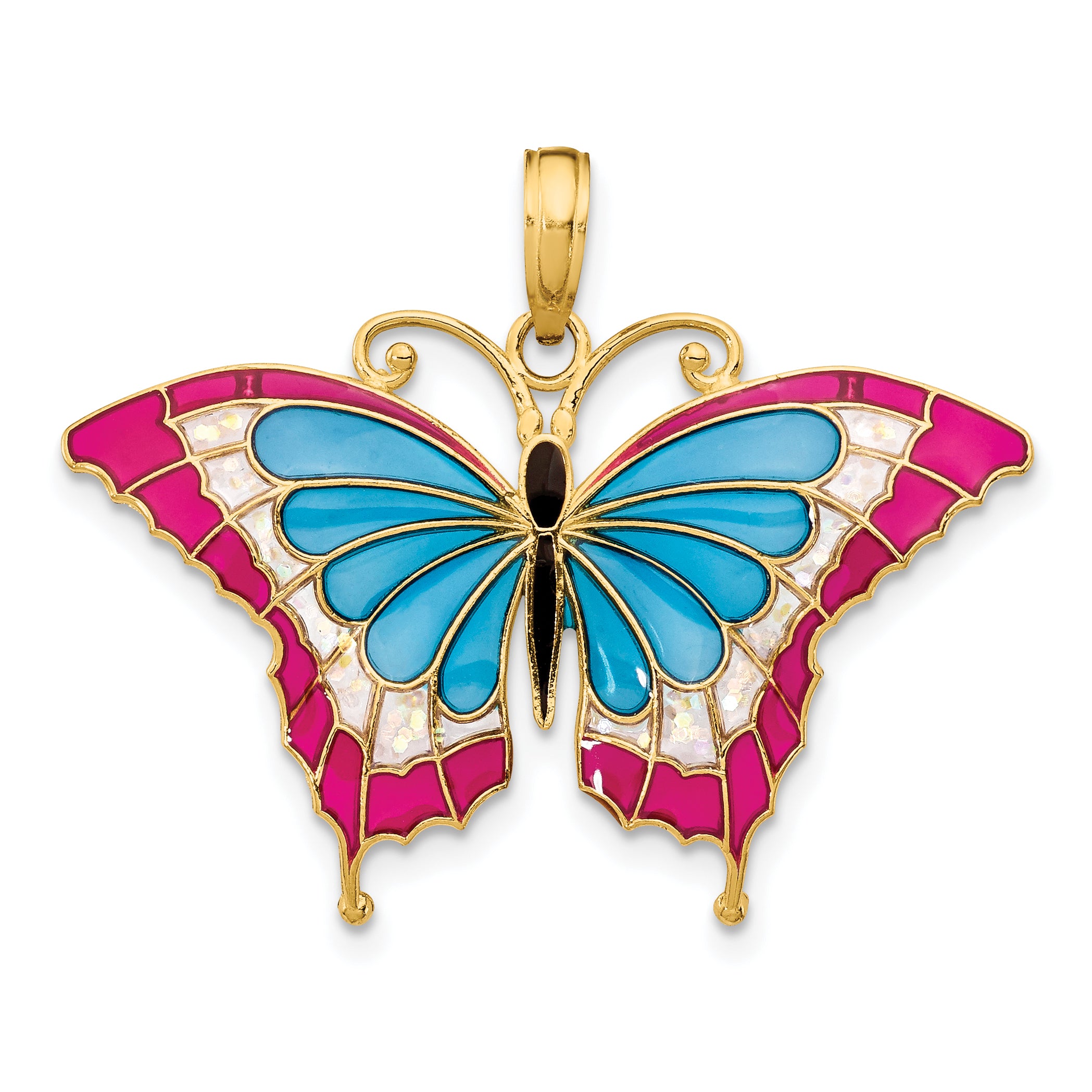 10K Blue & Red Enameled Butterfly Pendant Main image