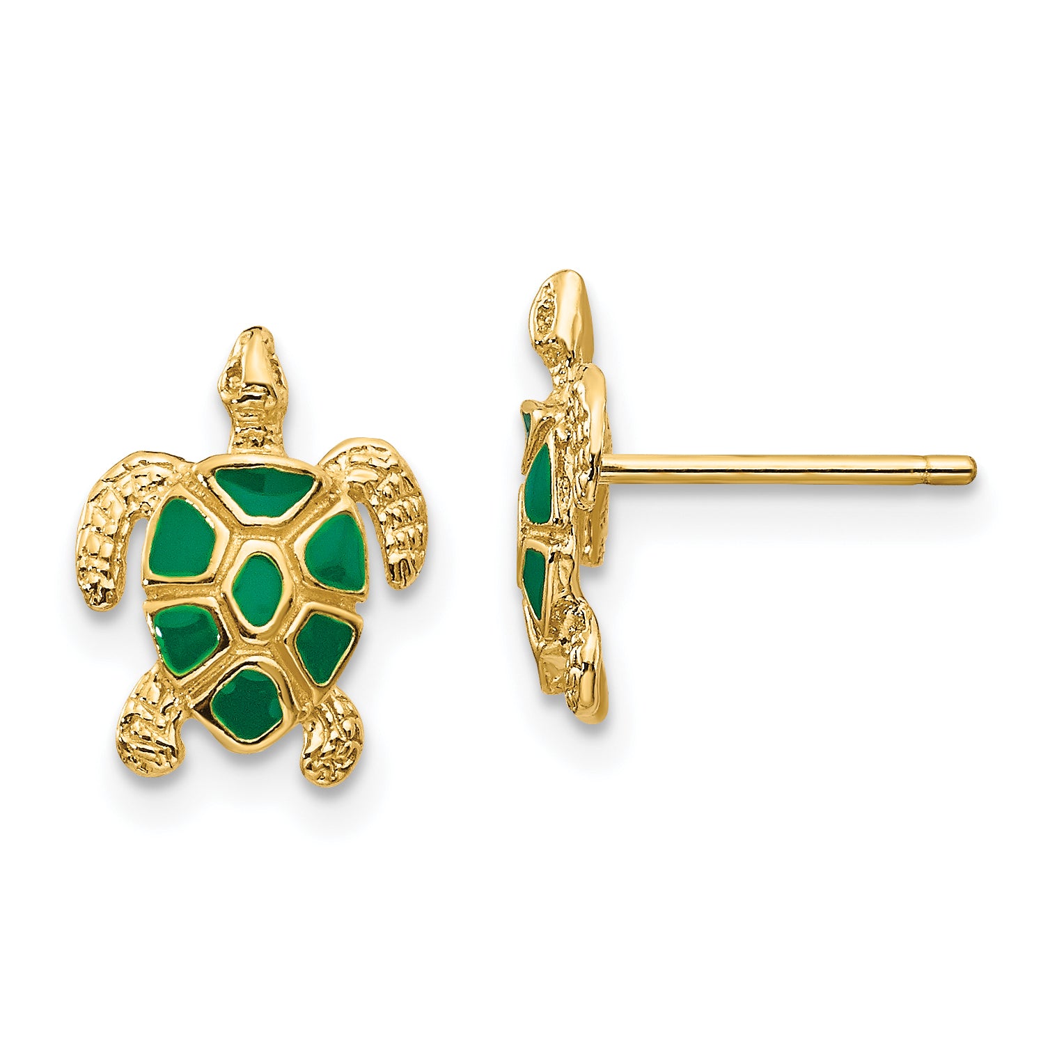 10K Green Enameled Sea Turtle Post Earrings Main image