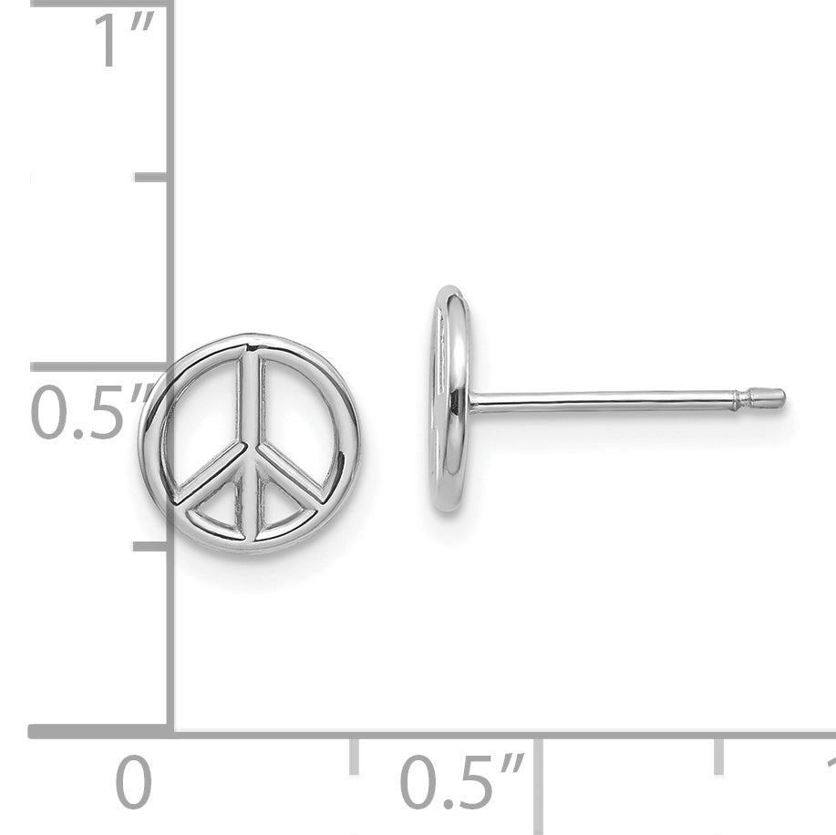 10K White Gold Polished Peace Symbol Post Earrings Secondary image