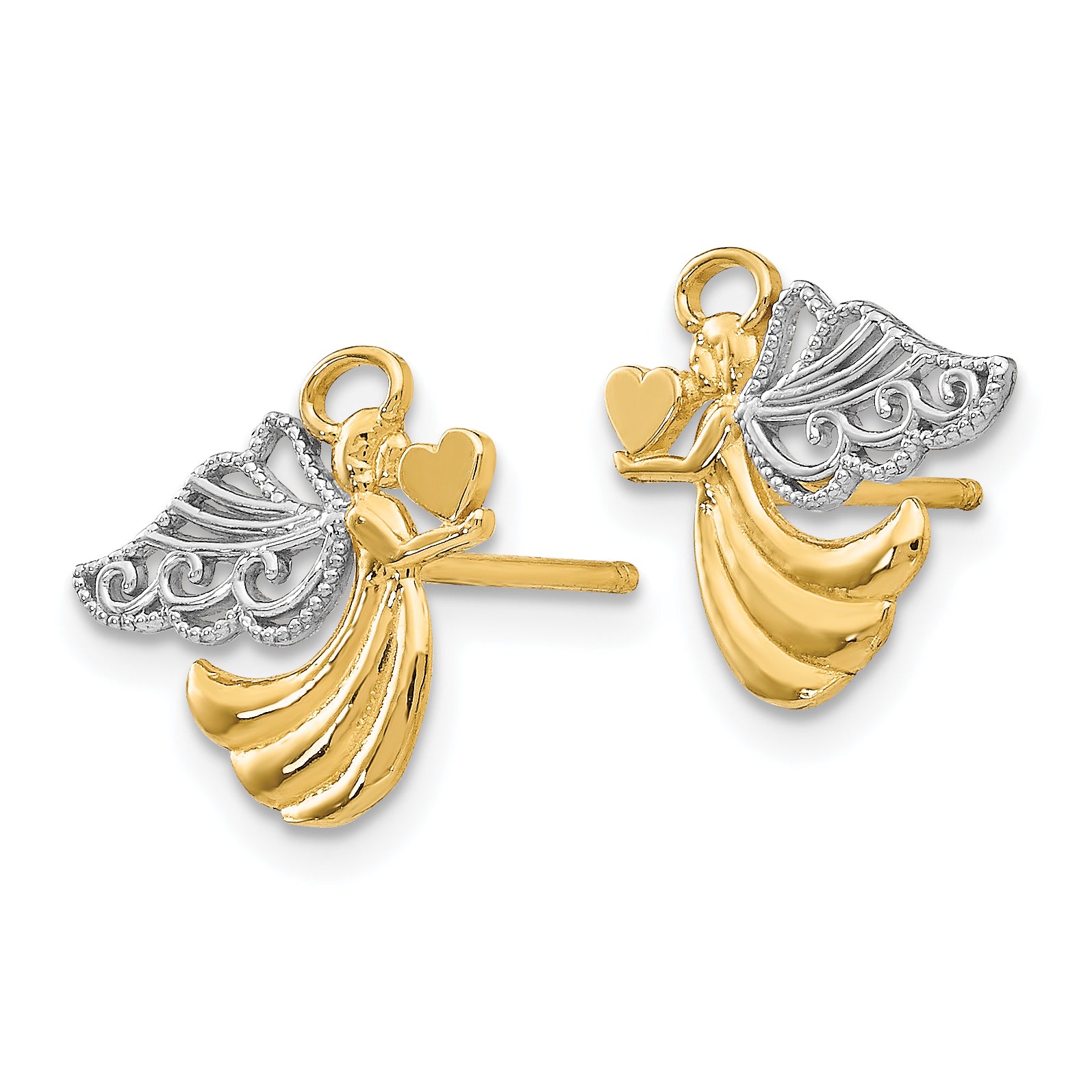 10K & Rhodium Angel with Heart Post Earrings Secondary image