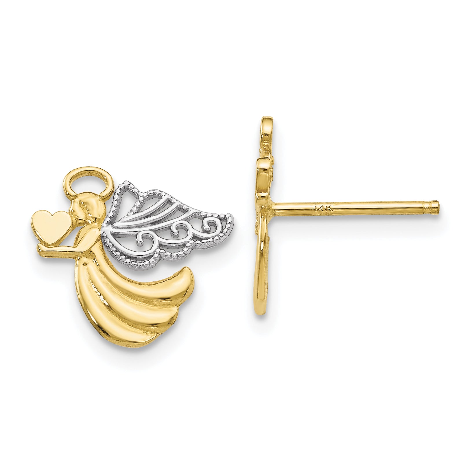 10K & Rhodium Angel with Heart Post Earrings Main image