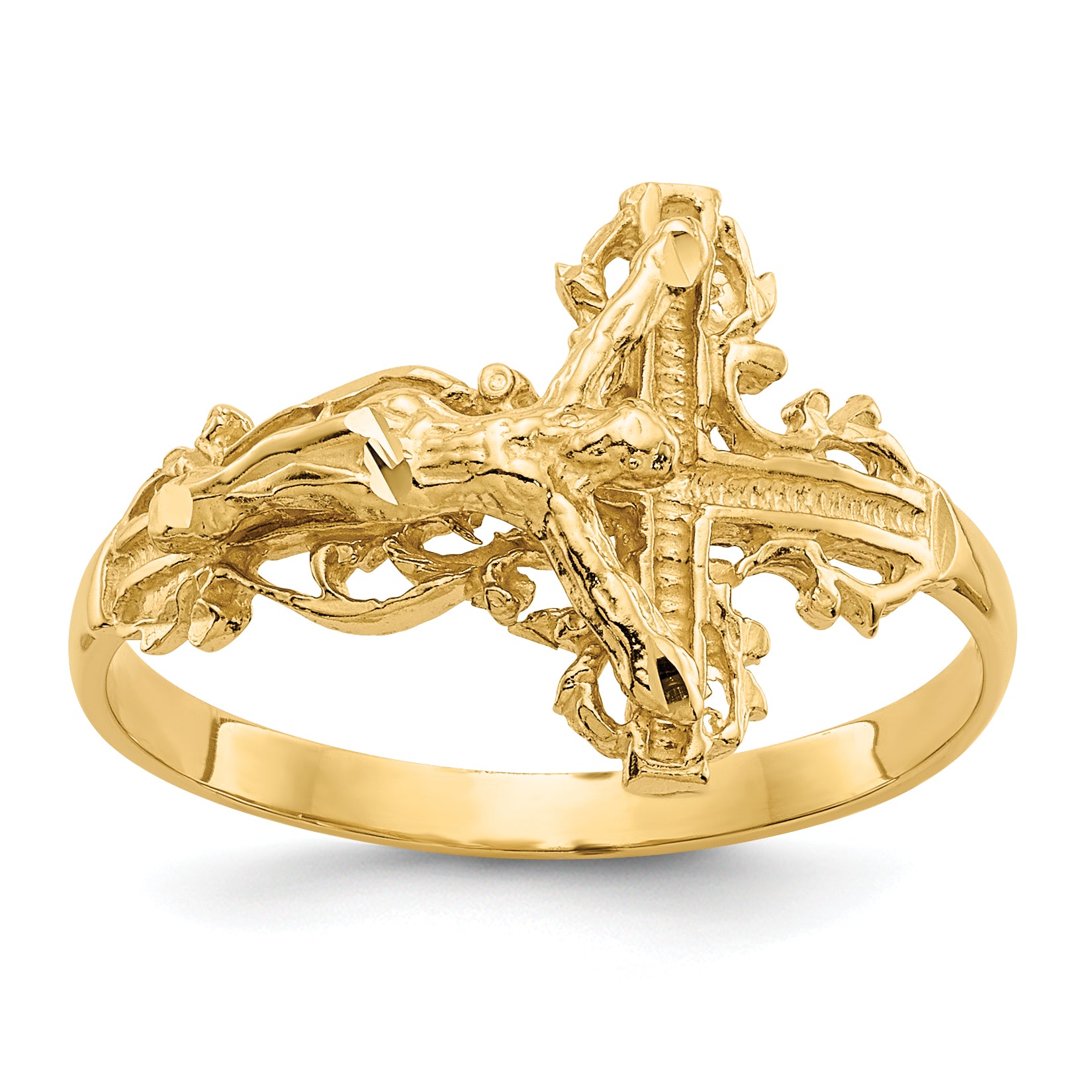 10K Diamond-cut Crucifix Ring Main image