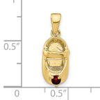 10K 3-D January Engraveable Red Synthetic Stone Baby Shoe Charm
