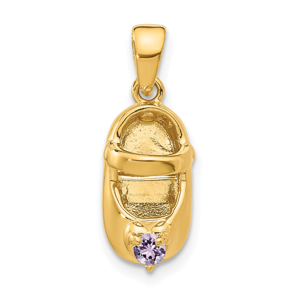 10K 3-D June Synthetic Stone Engraveable Baby Shoe Charm