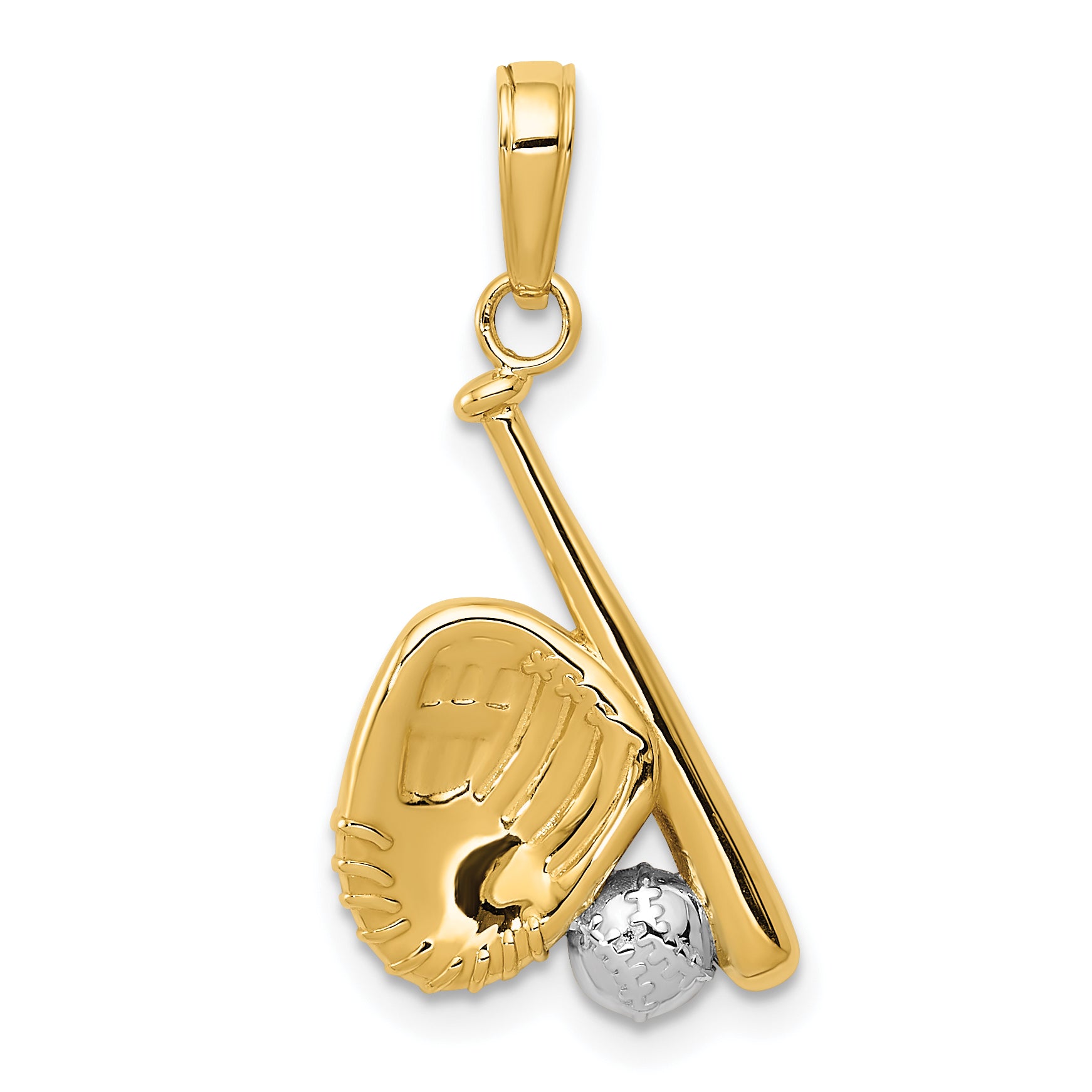10K W/Rhodium Baseball, Bat, and Glove Pendant Main image
