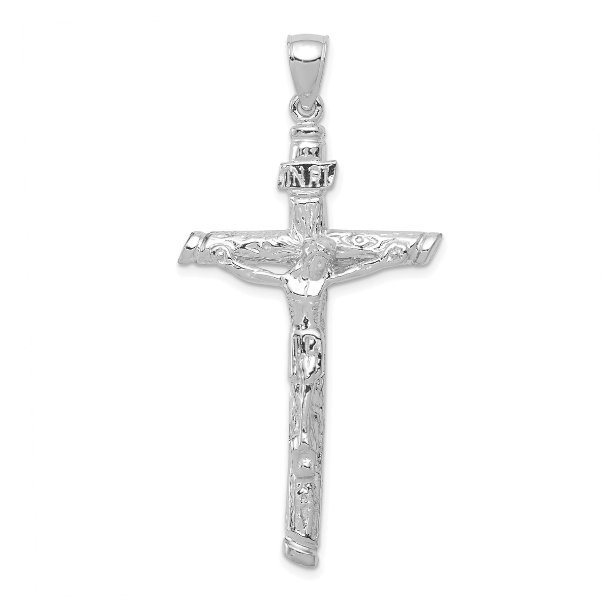 Large INRI Crucifix Pendant in 10K White Gold, 54mm Textured - Sophia Jewelers Main image
